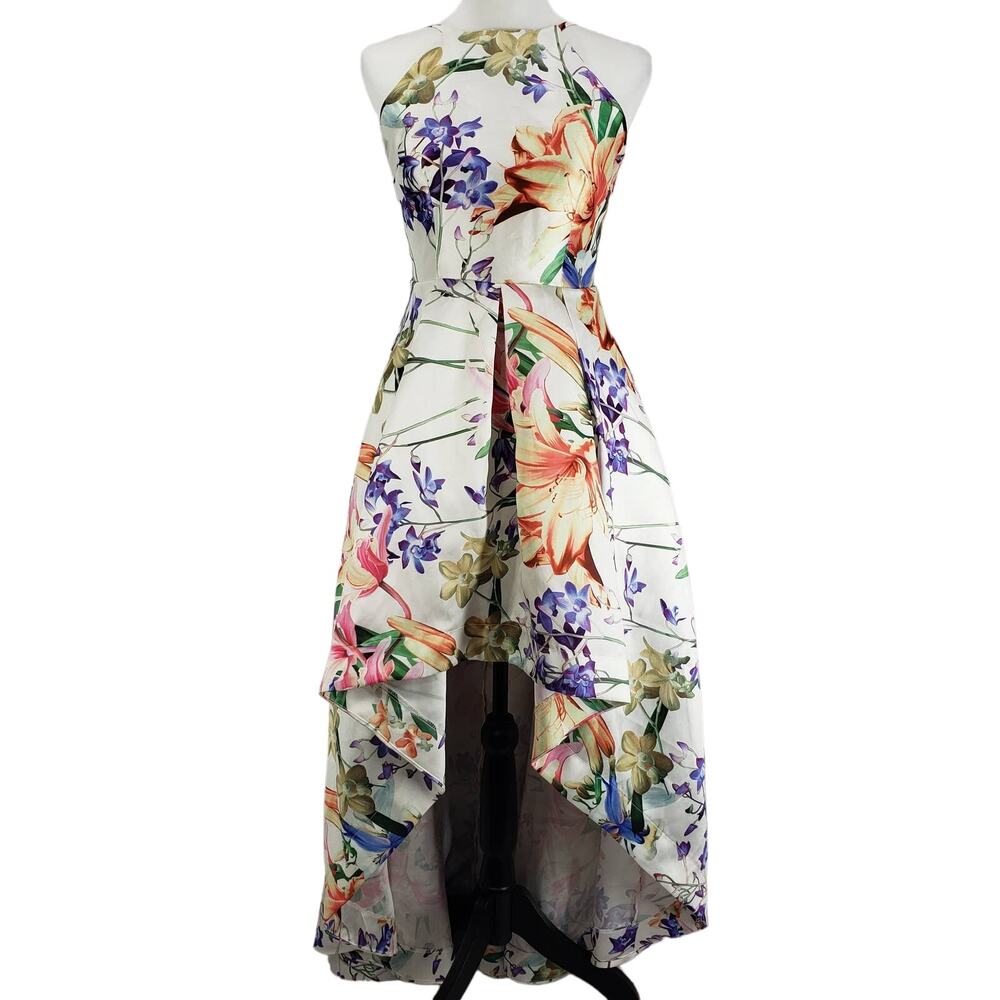 Speechless Floral Satin Side Pockets Hi Low Hem Cocktail Prom Dress Size 9